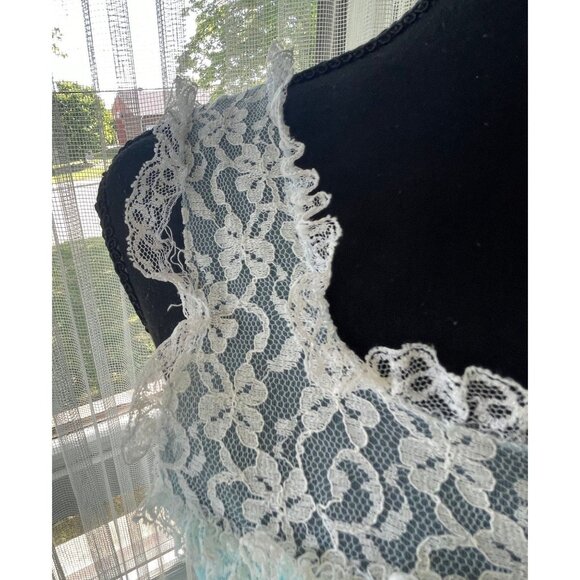 Vintage 60s night dress, blue lined sleeveless nightgown, sheer negligee - Picture 6 of 8